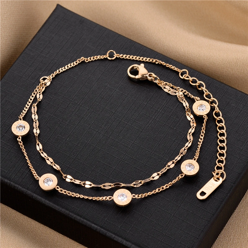 Double Titanium Steel Roman Diamond Rose Gold Bracelet