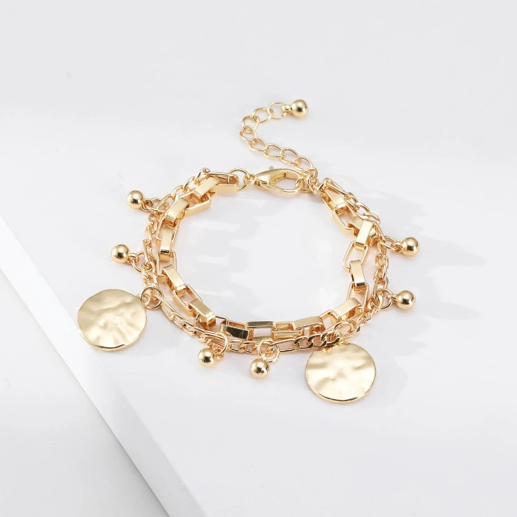 Alloy Bracelet Small Round Bead Hollow Chain Solid Disc