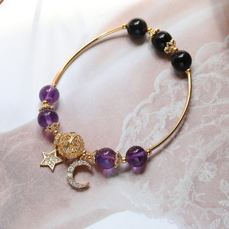 Gold Hair Crystal Bracelet Female Lucky Transfer Help Career Simple Natural Crystal Gray Moonstone Girl Bracelet