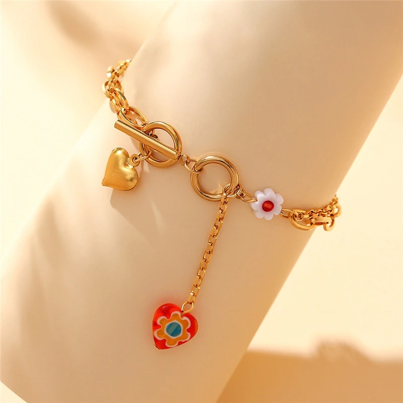 European And American Stainless Steel Gold OT Buckle Love Flower Bracelet