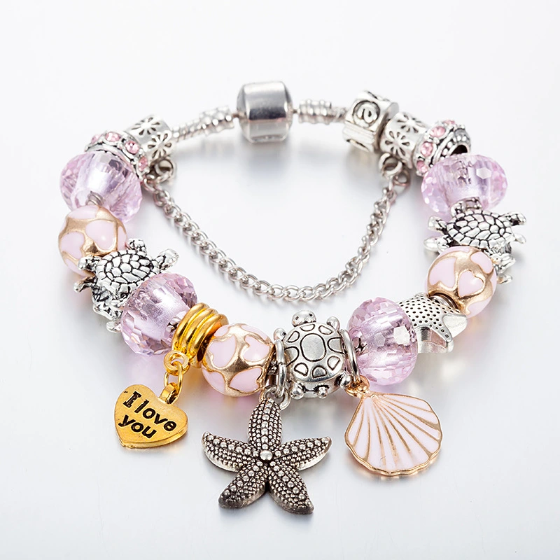 Turtle Shell Alloy Beaded DIY Starfish Pendant Bracelet