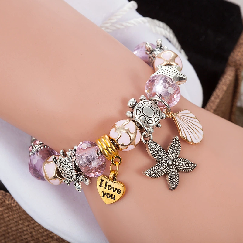 Turtle Shell Alloy Beaded DIY Starfish Pendant Bracelet