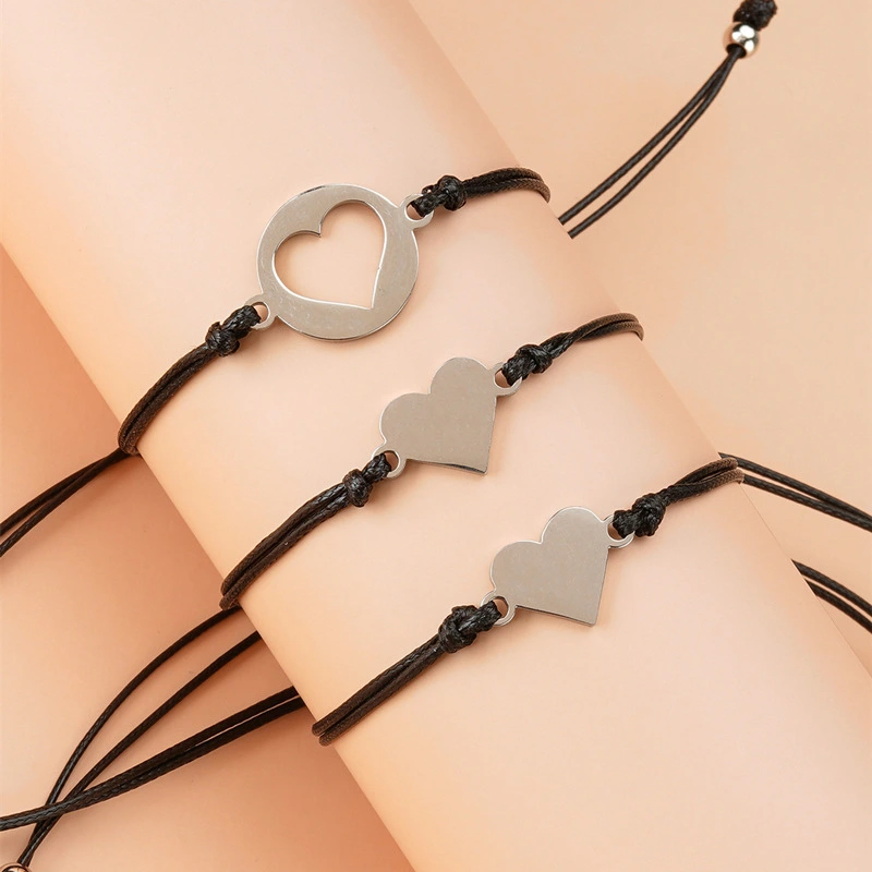 3 Piece Stainless Steel Hollow Heart Bracelet