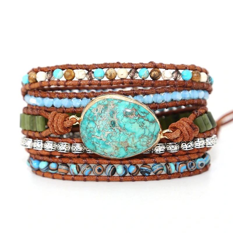 Imperial Turquoise Hand Woven Leather Bracelet Bohemian Multilayer Bracelet