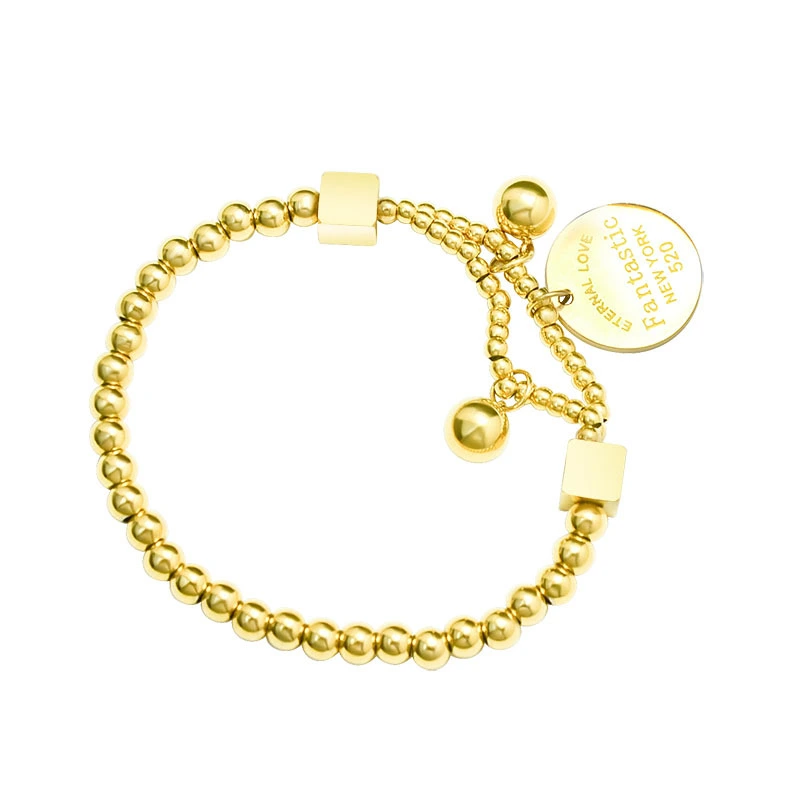 Fashion Stretch Line Round Beads Gold Coin Bracelet