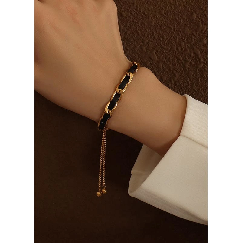 Fashion Leather Rope Sliding Bead Pull Buckle Adjustable Bracelet