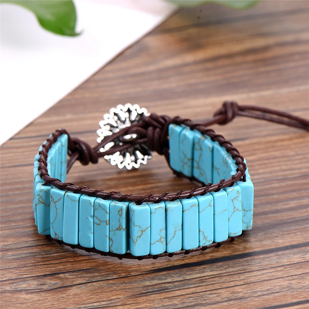 Tree Of Life Flower Leather Braided Bracelet Stone Braided Bracelet