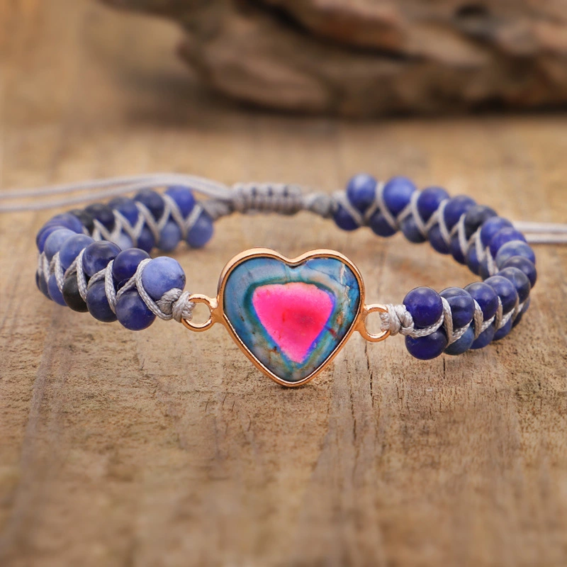 Hand-knitted Heart-shaped Natural Stone Bracelet