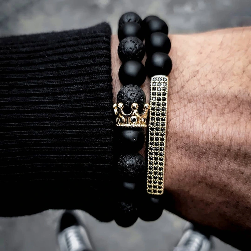 Frosted Stone Volcanic Stone Combination Beaded Men's Bracelet