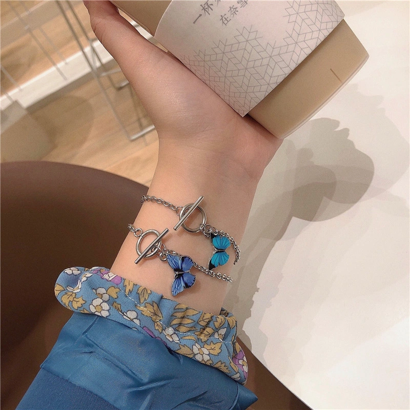 Niche Blue Butterfly Word Buckle Bracelet