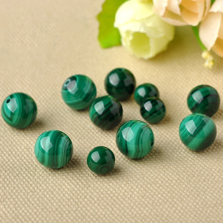 Natural Malachite Loose Beads Round Beads DIY Striped Stone Jewelry Semi-finished Beads