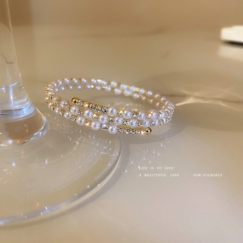 Double-layer Pearl And Diamond Bracelet