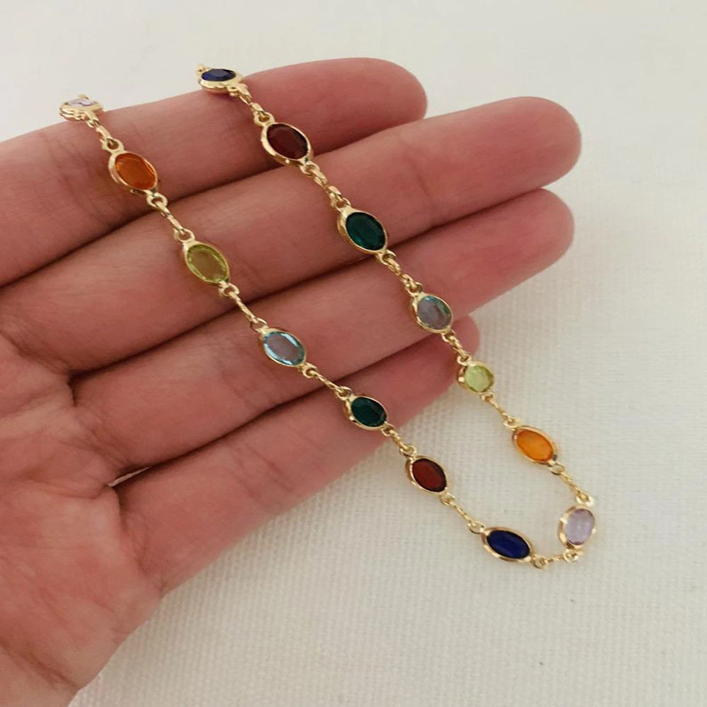 New Multicolor Micro Inlaid Rainbow Crystal Anklet