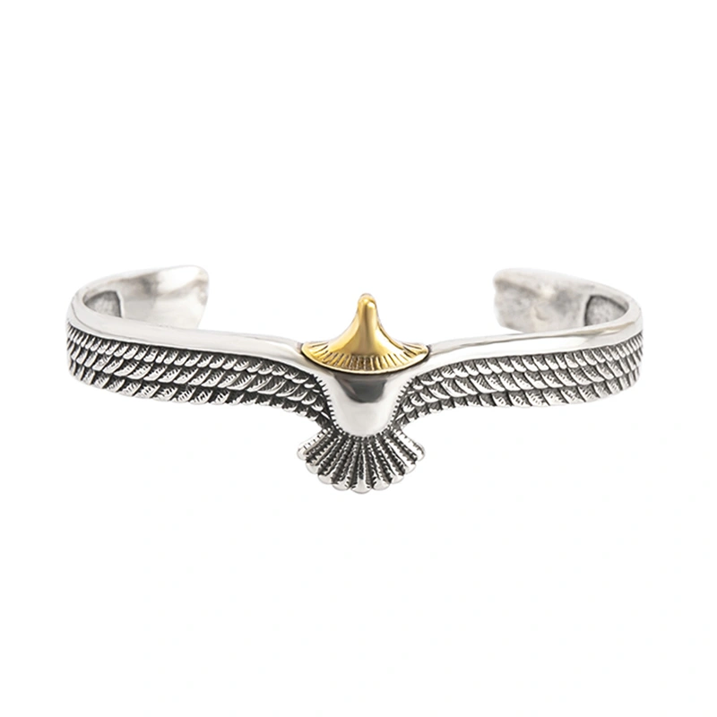 Ethnic Nordic Antique Silver Plated Bangle Eagle Hawk Cuff Bracelet For Men Viking Jewelry