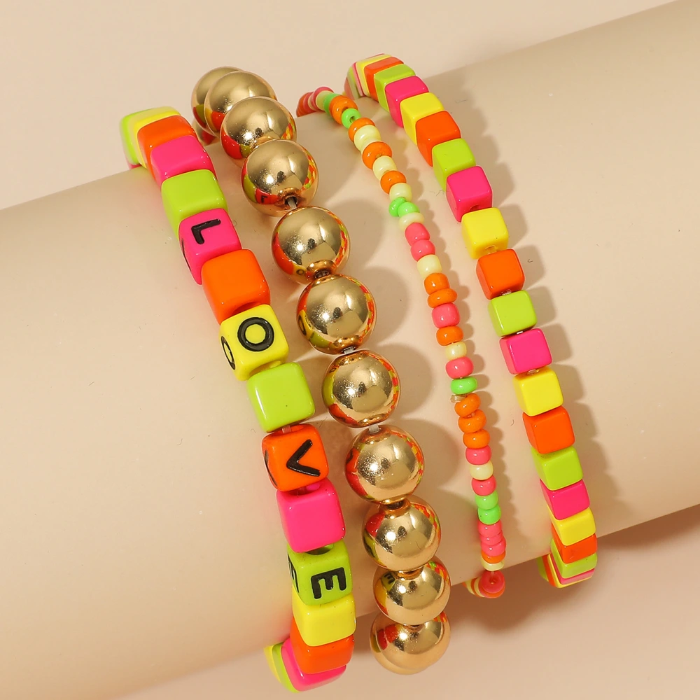 Bohemian Acrylic Letter Rice Bead Bracelet Summer Beauty