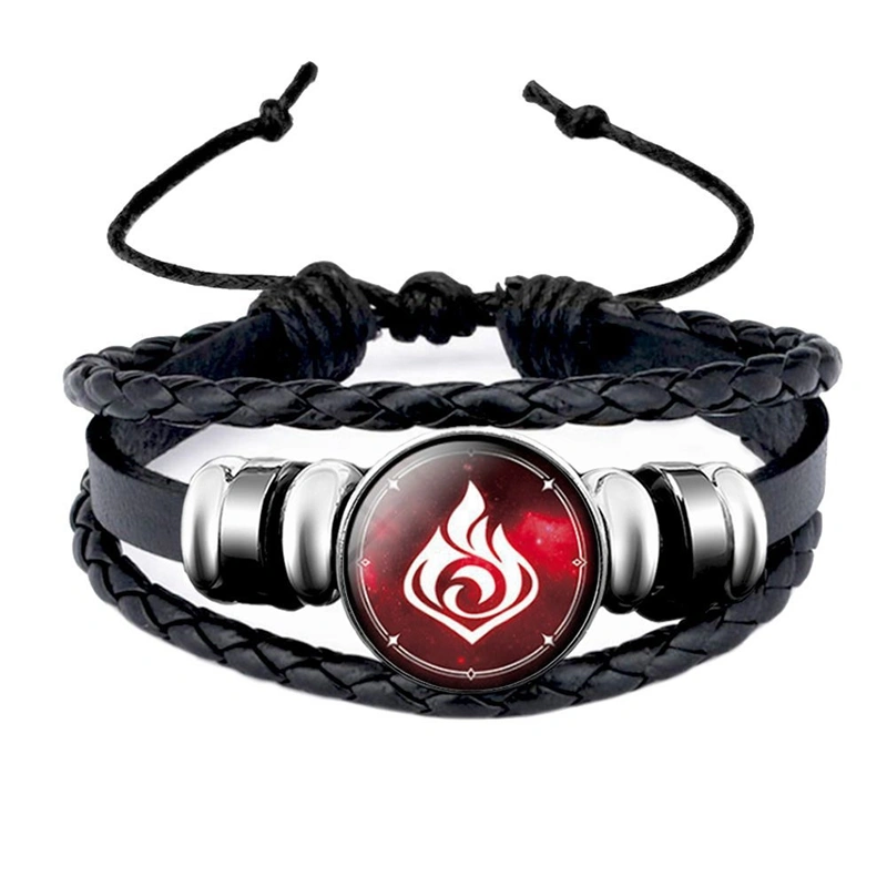 Genshin Impact Leather Bracelet Eye of God Water Wind Thunder Fire Rock Ice Element Snap Button Bracelets