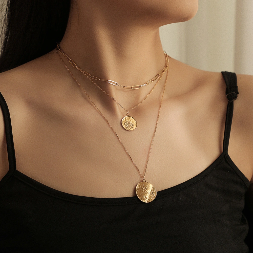 Round Coin Sun Eye Multilayer Pendant