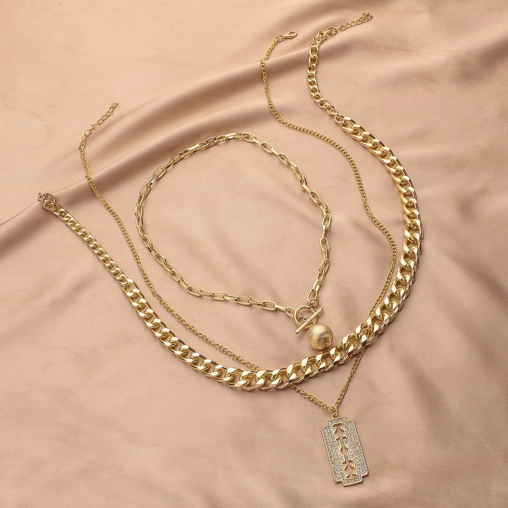 Three Layer Diamond Blade Necklace
