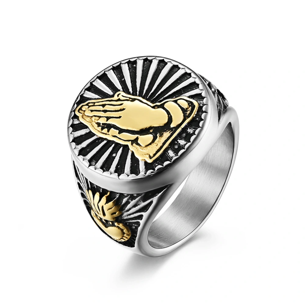 European And American Style Christian Prayer Hands Stainless Steel Ring Ring