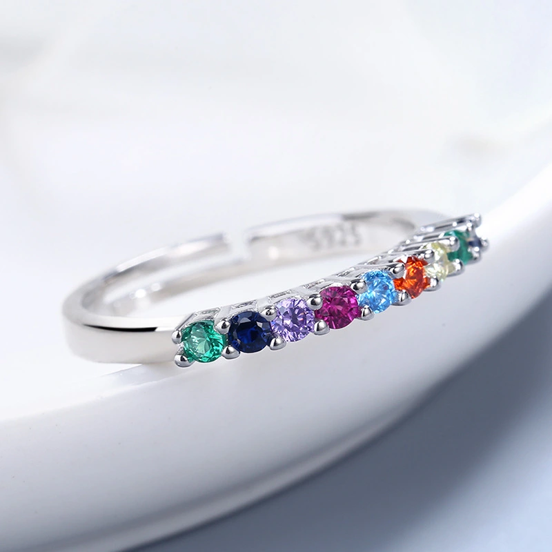 Sterling Silver Inlaid Colorful Zircon Ring Female Fashion Temperament