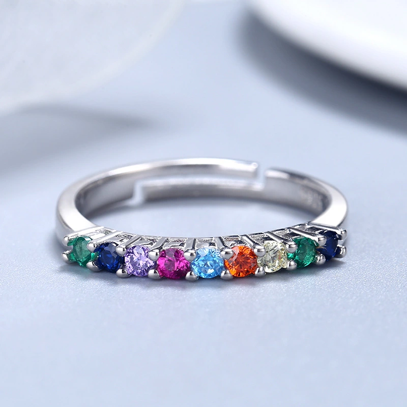Sterling Silver Inlaid Colorful Zircon Ring Female Fashion Temperament