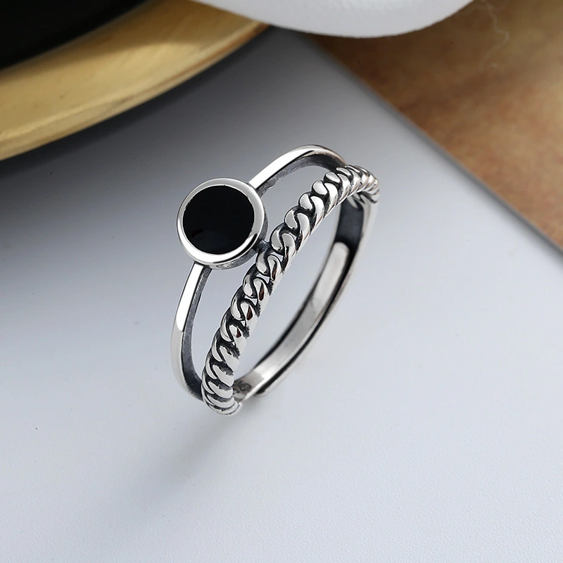 Sterling Silver Chain Epoxy Double Layer Ring