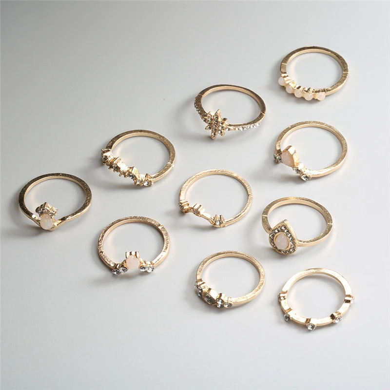 10-piece Water Drop Diamond And Protein Alloy Ring