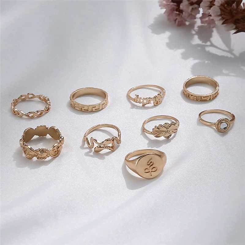 Trendy Hollow Snake Letter 9-piece Set Ring