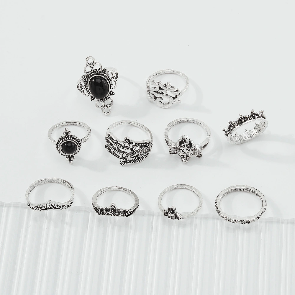 Combination Ring Geometric Alloy Joint Ring 10-piece Set Female