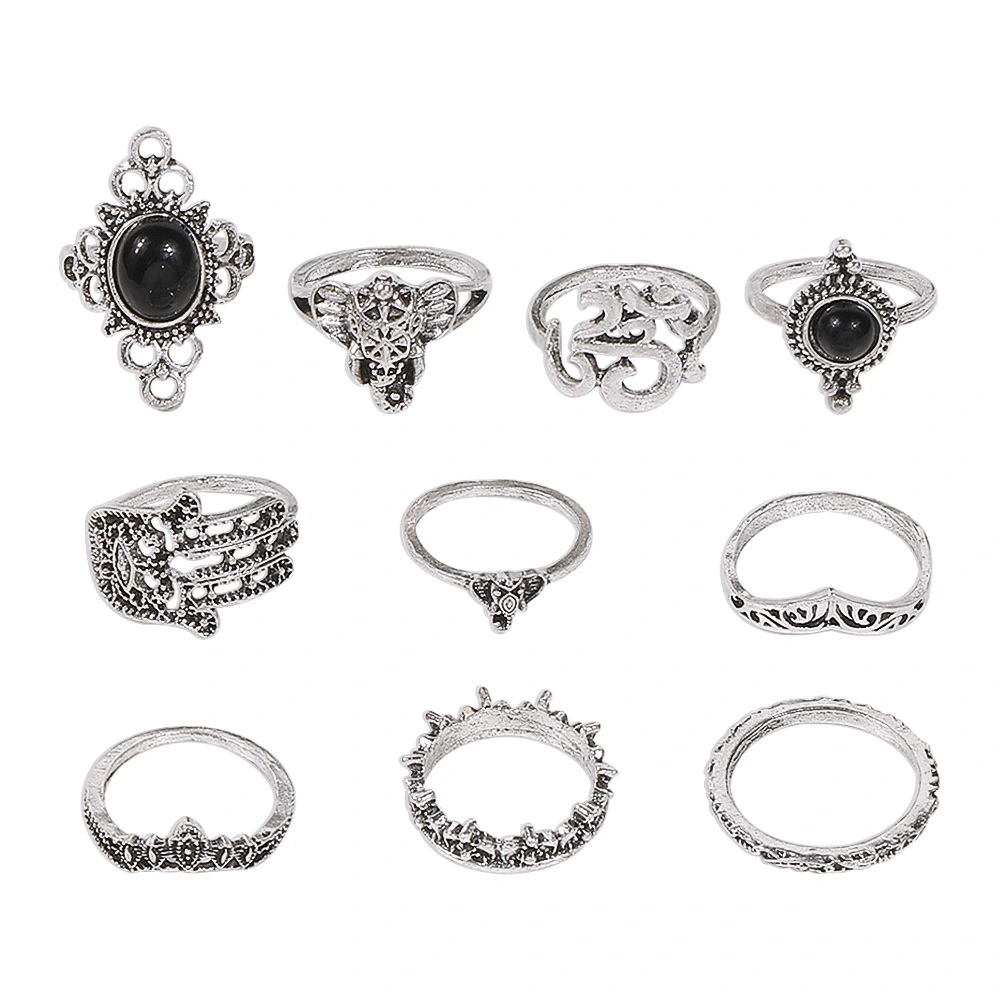 Combination Ring Geometric Alloy Joint Ring 10-piece Set Female