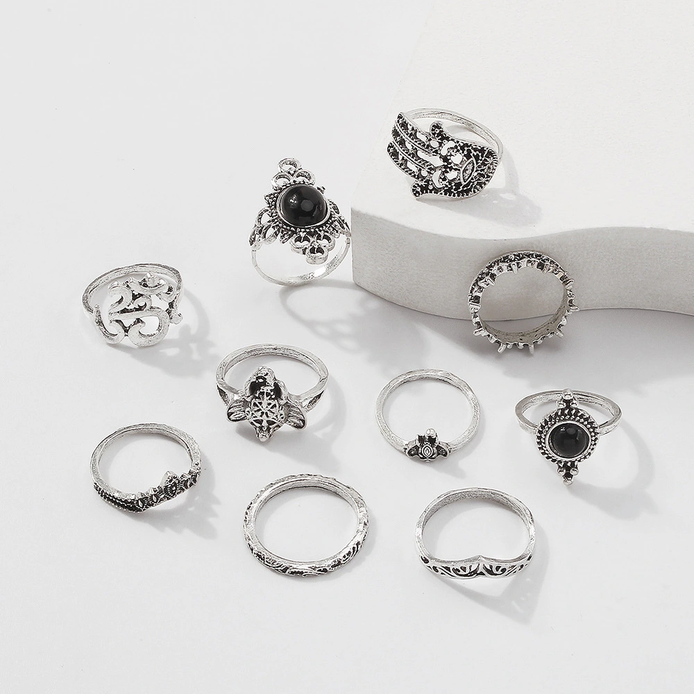 Combination Ring Geometric Alloy Joint Ring 10-piece Set Female