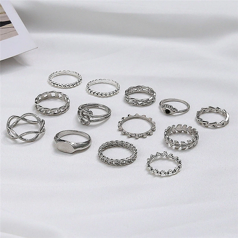 Temperament Ocean Wave Double Knotted Joint Ring Combination 13 Piece Set