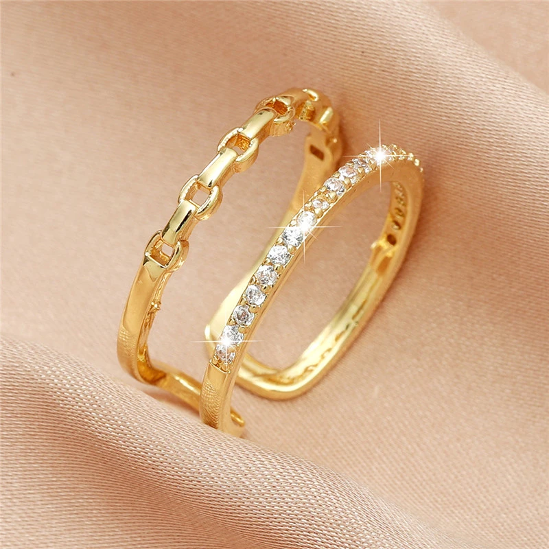 Double Row Zircon Geometric Hollow Ring
