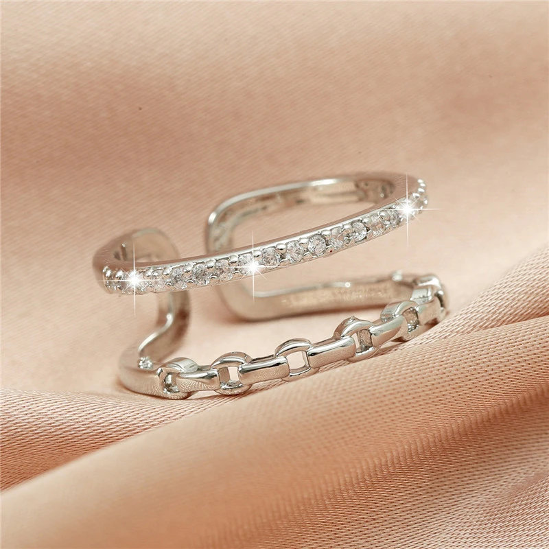 Double Row Zircon Geometric Hollow Ring