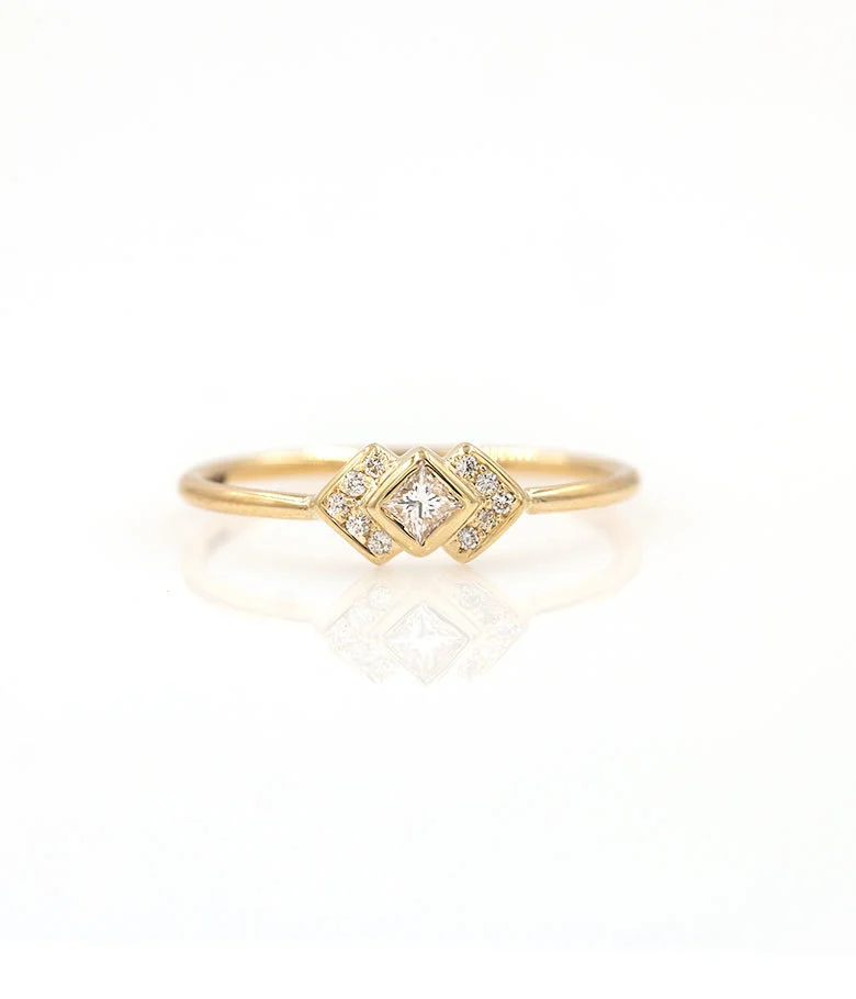 Square Diamond Double Chevron Ring 18k Gold Ring