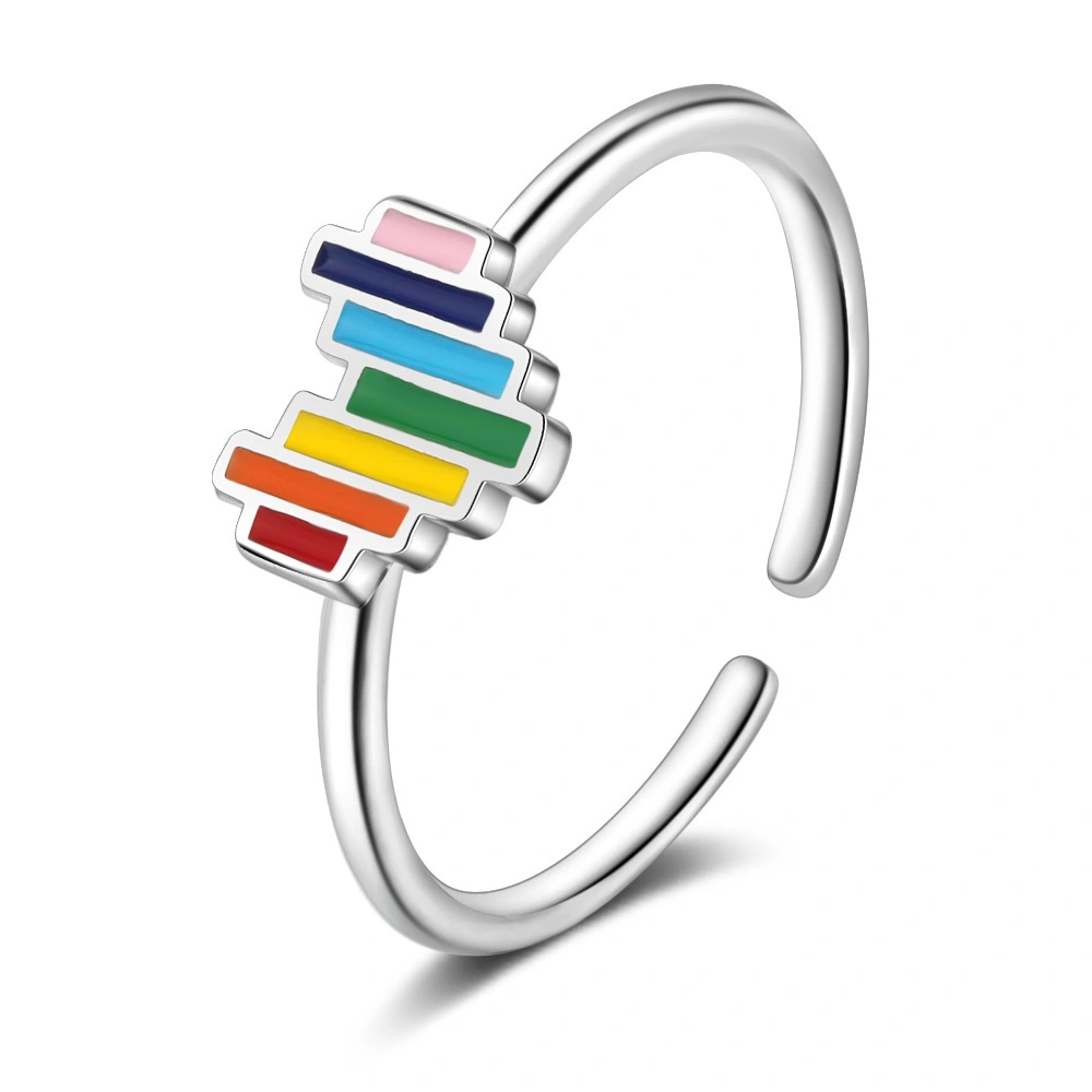 Japan And South Korea Drip Oil Rainbow Love Ring Cute Sweet Adjustable Heart Ring
