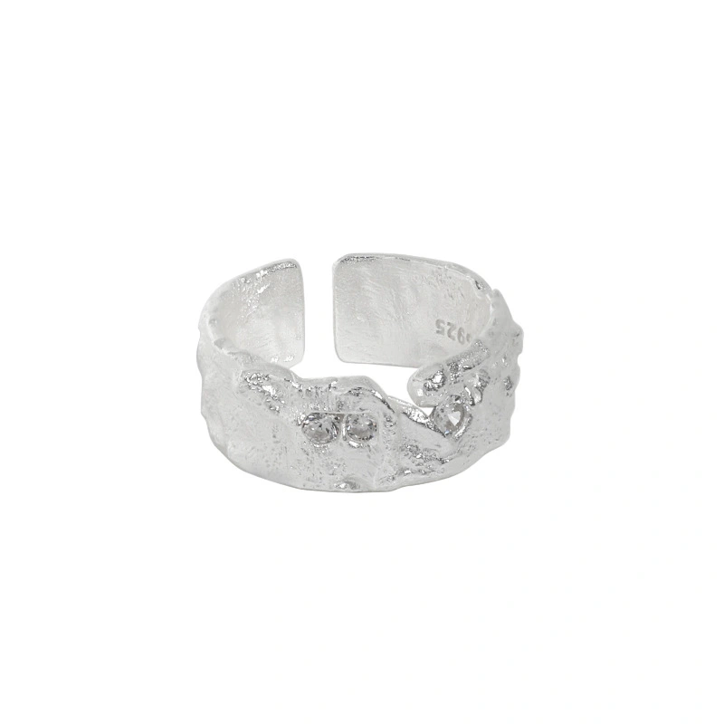 Irregular Surface Micro-inlaid Zircon Texture Texture S925 Sterling Silver Ring