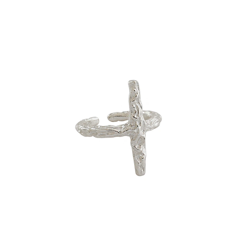 Wrinkle Cross Ring Female Niche Design Simple Silver Ring