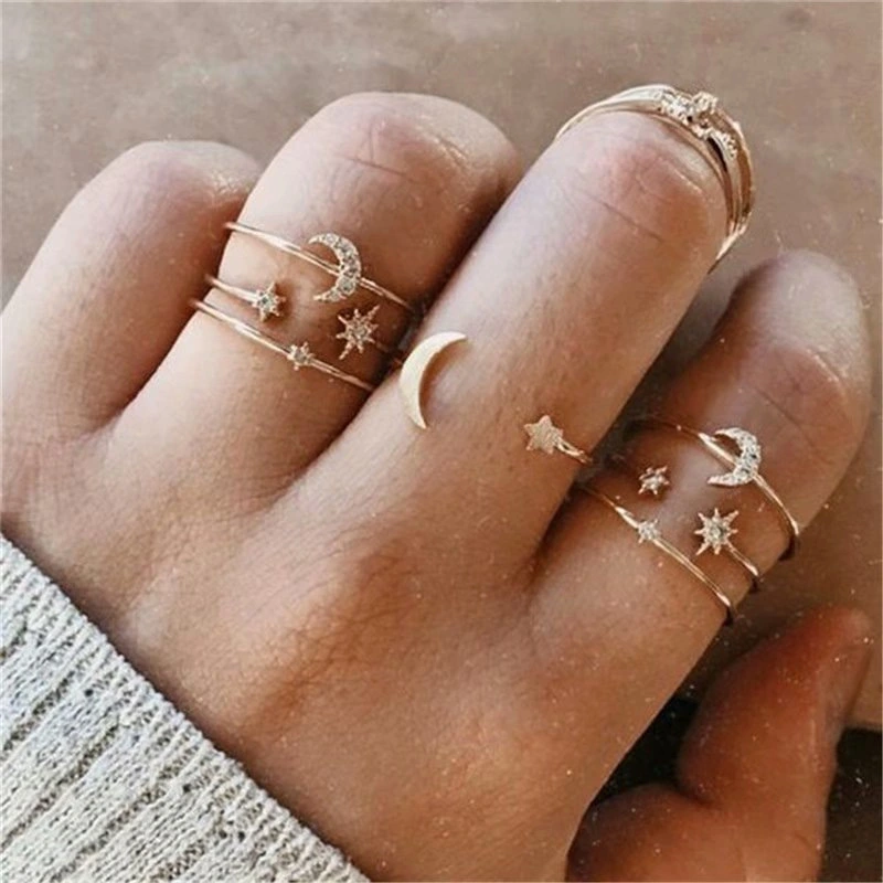 Star Moon Zircon Ring Set