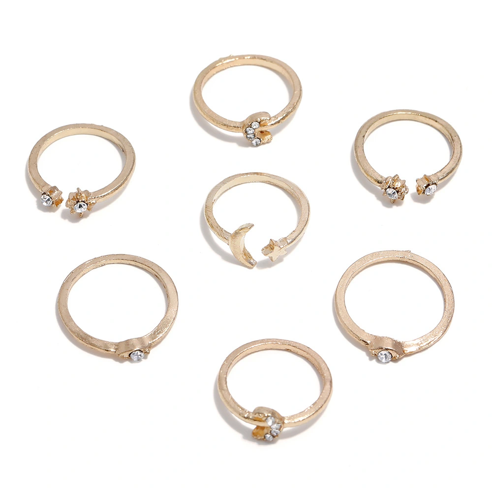 Star Moon Zircon Ring Set