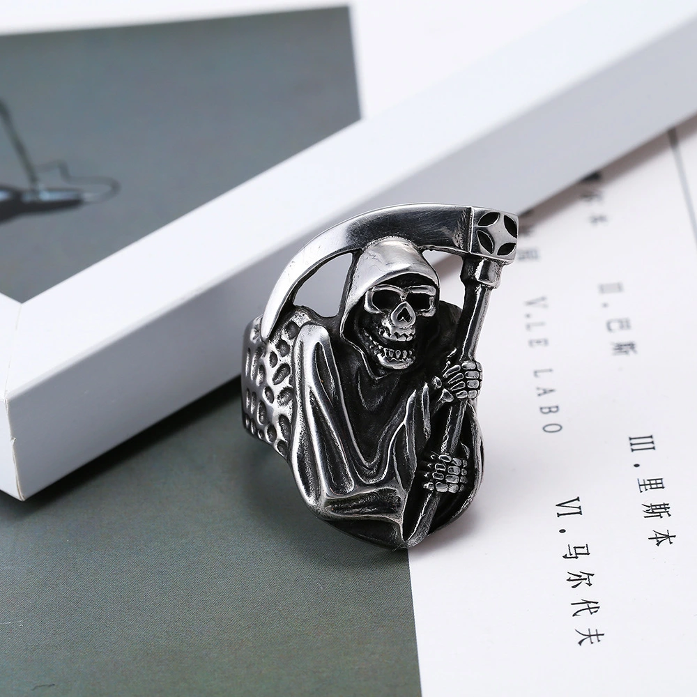 Personalized Retro Imitation Titanium Steel Ring Death Sickle Skull Men's Ring Jewelry