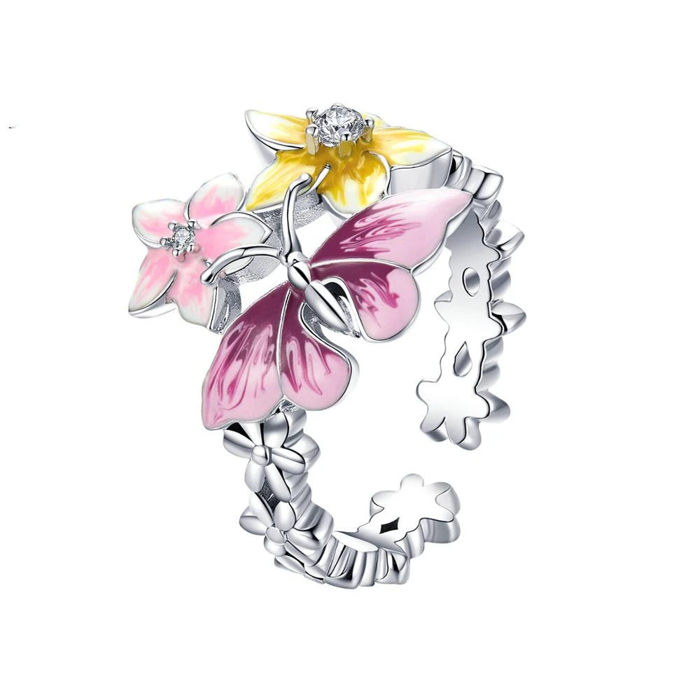 Butterfly Love Flower White Gold Plated Ring