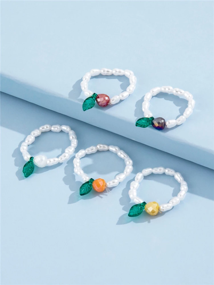 Temperament Simple Style Fruit Ring Leaves Color Beads