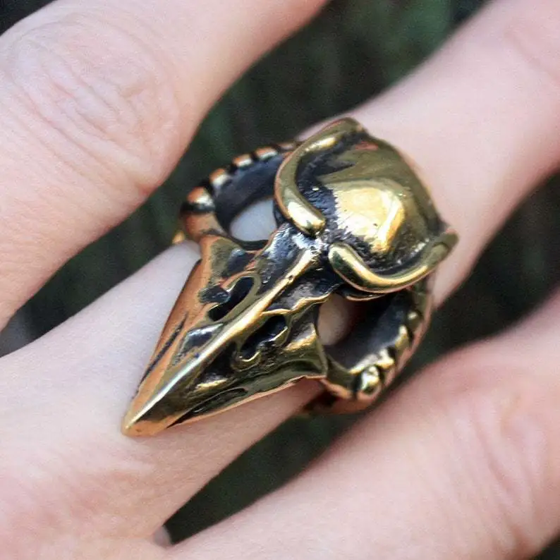 Fashion Ancient Bronze Crow Bird Skull 3D Ring