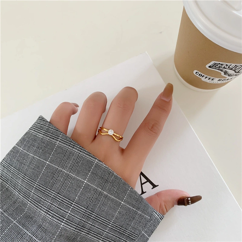 Diamond Ring Korean Version Of All-match Titanium Steel Ring Thin Ring Women