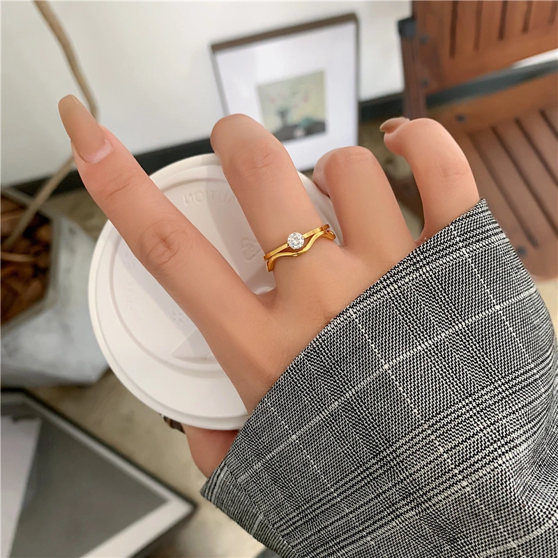 Diamond Ring Korean Version Of All-match Titanium Steel Ring Thin Ring Women