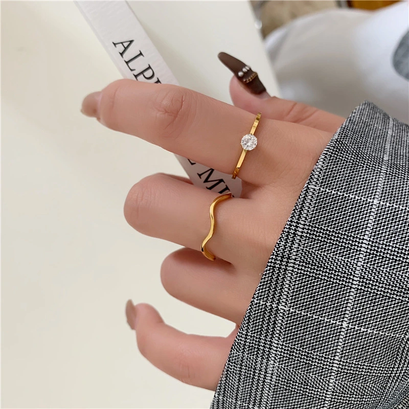 Diamond Ring Korean Version Of All-match Titanium Steel Ring Thin Ring Women