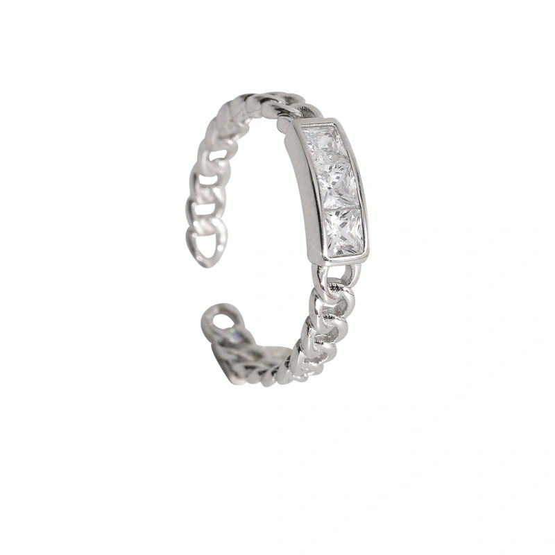 Ins Korean Texture Square Diamond Chain Ring