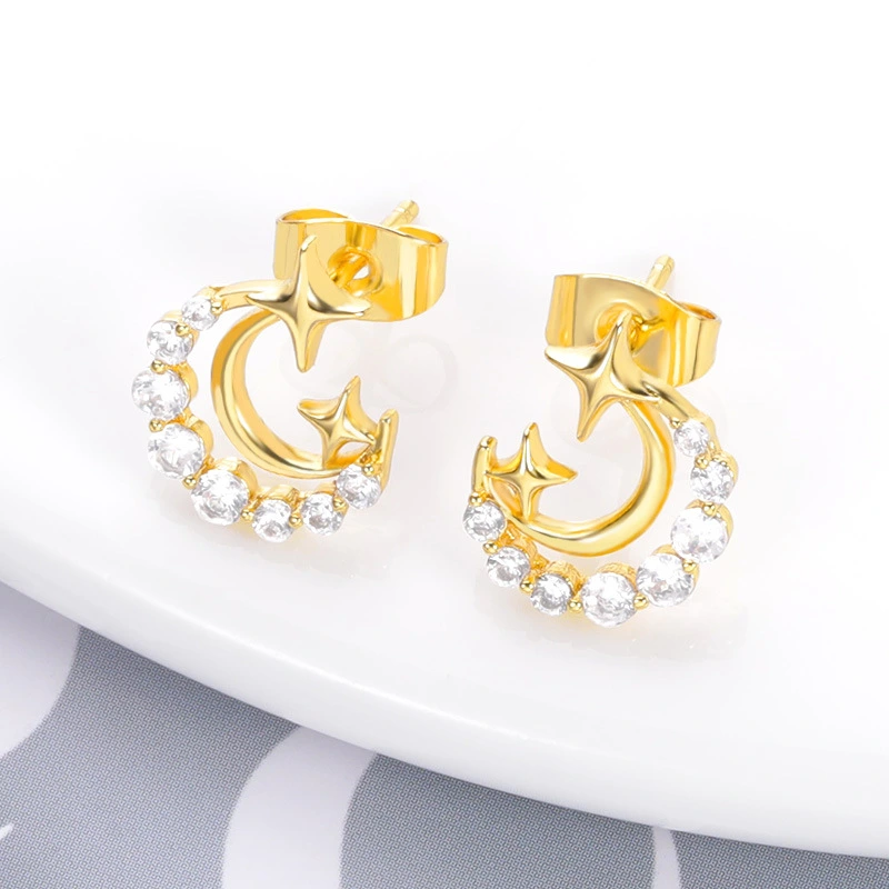 Wind Simple Star Moon Zircon Earrings Ladies Commuter With