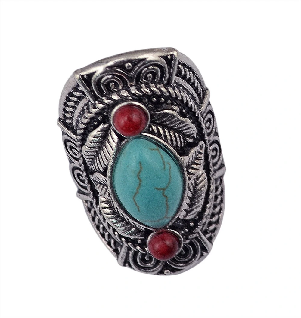 Fashionable Personality Exaggerated Retro Turquoise Round Alloy Ring